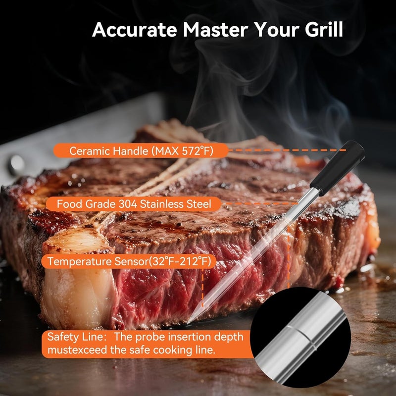 Newise Bluetooth Wireless Meat Thermometer with Smart APP, Long Range & Fast Charge, Digital Food Thermometer for Grill, Oven, Smoker, Christmas Perfect Gifts for Men Dad - Image 4